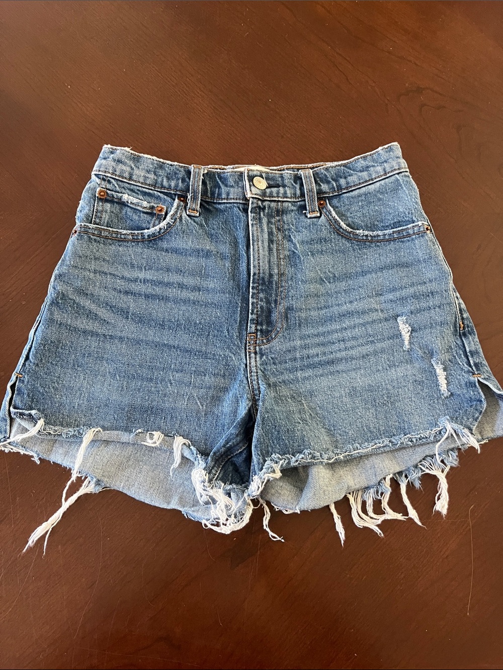 Abercrombie & Fitch Light Blue Distressed Denim Shorts